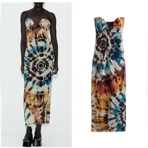 🆕ZARA STRAPLESS TIE DYE FITTED TULLE DRESS